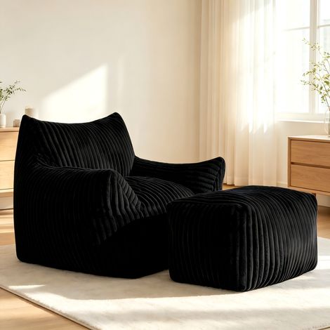 Canapé-Pouf relax – Lignes courbes élégantes – Repose-pieds assorti inclus – Assise ergonomique – Idéal pour intérieur maison 103 x 90 x 70 cm – Noir