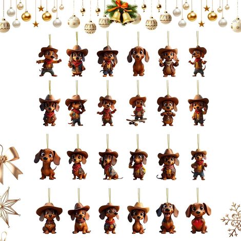 Calendrier De Noël En Acrylique Suspendu Calendrier De Compte À Rebours De 24 Jours Avec Teckel Pour Noël - Art De Collection Saisonnier 2D Plat - Pour La Fenêtre La Clôture La Cheminée Le
