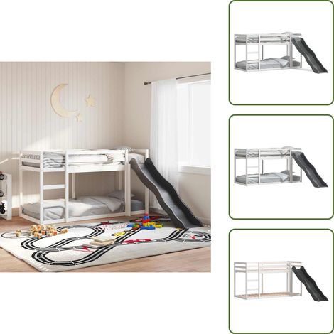 The Living Store Lit superposé avec toboggan et échelle sans matelas 90x190 cm - Lit Superposé - Lit Mezzanine - Lit Enfant - Lit Double - Toboggan