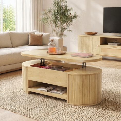 Tavolino da caffè elevabile 110x55,5x40 cm legno naturale, vano nascosto, MDF, MEUBLIV (1/5)