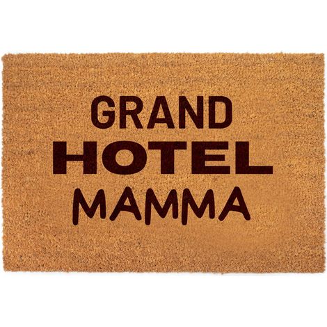 Lupia - Zerbino in fibra di cocco Naturale stampato 40x60 cm GRAND HOTEL MAMMA, Retro antiscivolo, Tappeto ingresso Decorato interno esterno, Antibatterico e Facile da Pulire, Made in Italy