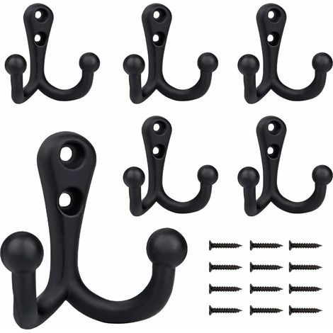 6-teiliges Set Retro-Doppelkleiderhaken aus Metall, schwarze Retro-Garderobe für Bad und Küche (1/4)