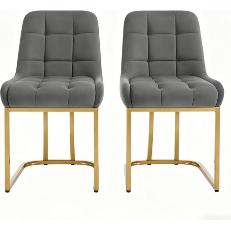 Set di 2 sedie da pranzo imbottite in velluto grigio scuro con struttura in metallo dorato MODENUIT (1/5)