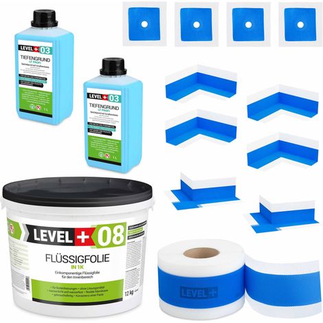 LEVEL+ Dichtset für Duschabdichtung Bad Dichtband Flüssigfolie 12kg SET321 (1/4)