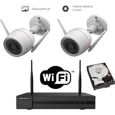 KIT videosorveglianza WIFI 2K NVR 4 canali 2 telecamere Wifi Color Night VIsion hdd 500gB