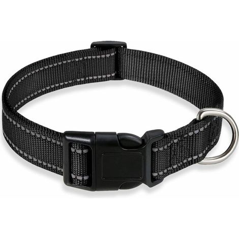 Sangle réfléchissante pour collier de chien, collier de sécurité réglable en nylon pour animal de compagnie, laisse pour animal de compagnie,noir,L (1/4)
