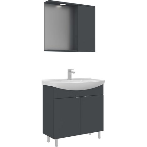 Ensemble Meuble Vasque avec Miroir (2 Pièces) "Purus 80" - 80 x 50 x 83 cm - Matte Anthracite (1/4)