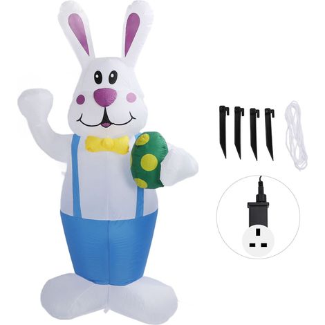 Lapin gonflable géant 6.2ft avec éclairage LED - Décoration extérieure facile à installer pour Pâques et Noël - Prise UK 220V (1/5)