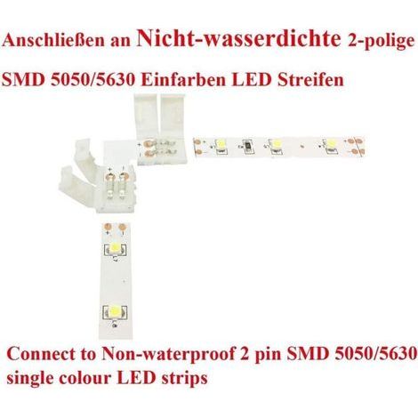 Connecteur LED en L pour bande 10 mm – 10 pièces, sans soudure, compatible SMD 5050/5630, angle droit, couleur unique (1/3)