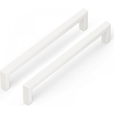 Lot de 10 poignées de meuble de cuisine carrées en acier inoxydable, blanches, 128 mm (1/3)