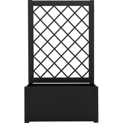 COSTWAY Elevated Lattice Planter 112CM Metal Planter Box with Trellis-Black (1/5)