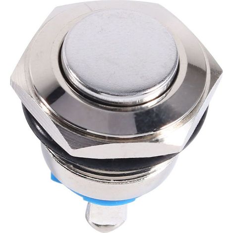 Bouton Poussoir ON/OFF Étanche 16 mm Métal Argenté 12V Idéal Klaxon Auto et Véhicules - (1/5)