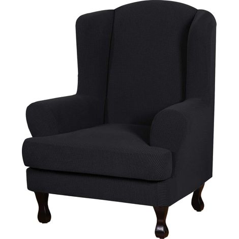 2 pièces housse de canapé/fauteuil à oreilles, extensible en spandex lycra jacquard, lavable en machine, couleur marine