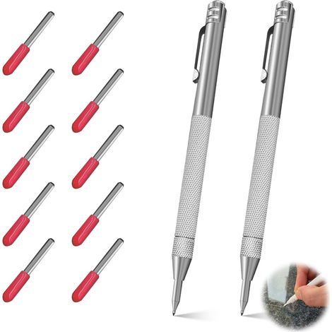 2 rotuladores de carburo de tungsteno ultrarresistentes, magnéticos y antideslizantes con 12 puntas de repuesto: para metal, vidrio, cerámica, madera, plástico, azulejos y mármol.