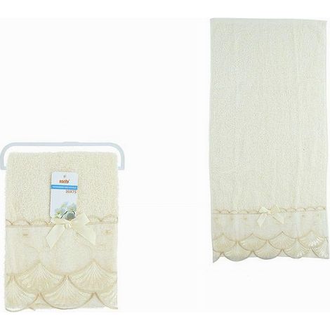 Trade Shop - Kleines, weiches, dekoriertes Gesichtsbadetuch aus Baumwolle, 35 x 75 cm, Hellbeige, 79502 -