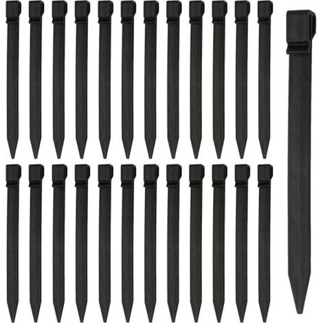 Lot de 22 piquets en plastique solides de 24,5 cm - Piquets de tente en plastique - Ancrage au sol avec crochets pour bordure de pelouse noire - Piquets de clôture de pâturage - Bords de paysage (1/5)