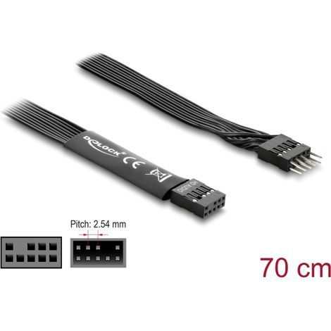 Delock HD Audio Flachbandkabel Mainboard Verlängerungskabel 9 Pin Pfostenstecker zu Pfostenbuchse 70 cm schwarz