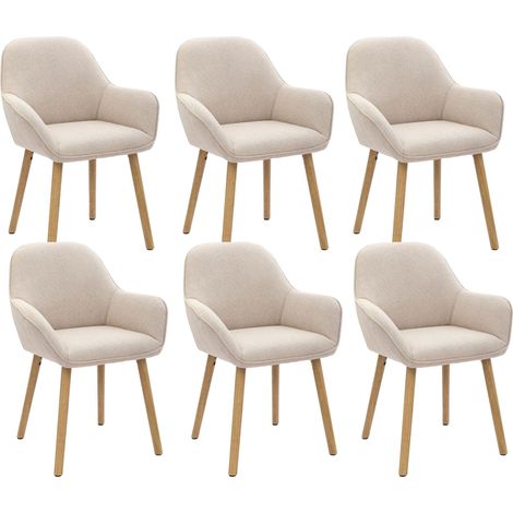Goeurvant Sedie da pranzo Beige in Tessuto texturizzato, con braccioli, gambe in legno e imbottitura spessa - Set da 6 (1/5)