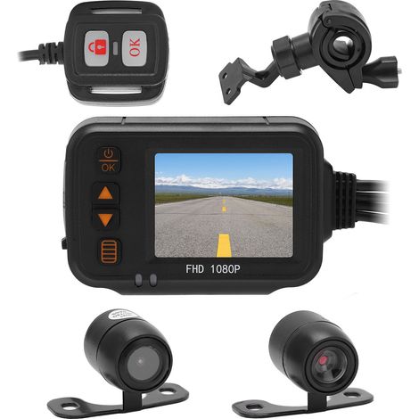 Caméra Moto Écran 2-en-1 Double Caméra Avant Arrière 1080P+720P Étanche Multifonction Enregistreur de Conduite (1/5)