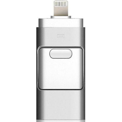 Clé USB 128 Go 3-en-1 OTG Mémoire Flash pour iPhone iPad Android PC Argent, Stick de Stockage Multimédia pour Smartphone, Tablette et Ordinateur (1/5)