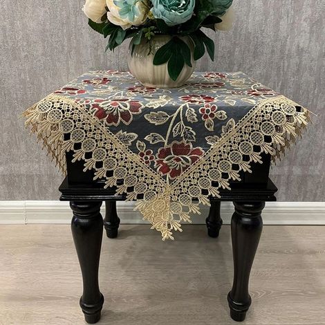 Europäische bestickte Tischdecke, Tischläufer im Western-Stil, rechteckige Schutzhülle aus Spitze, 50 x 100 cm (1/4)