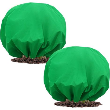 Deux protections antigel vertes pour plantes, d'un diamètre de 1,9 mètre, avec cordons de serrage. (1/5)