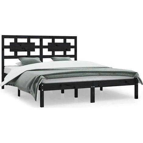 Maison Exclusive - Massivholzbett Schwarz Kiefer 200x200 cm (1/5)