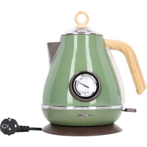 1.7L Bouilloire électrique Chauffe-eau Chauffe-eau Intérieur en acier inoxydable Rétro Grain de bois Protection contre l'ébullition à sec Bouilloire électrique à la maison avec affichage(Vert) (1/5)