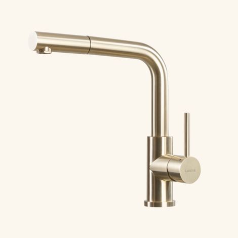 Robinet mitigeur de lavabo inox massif PVD doré – Bec coudé 360° – Douchette mono jet – Hauteur 290mm – Hauteur sous bec 255mm – Luisina (1/3)