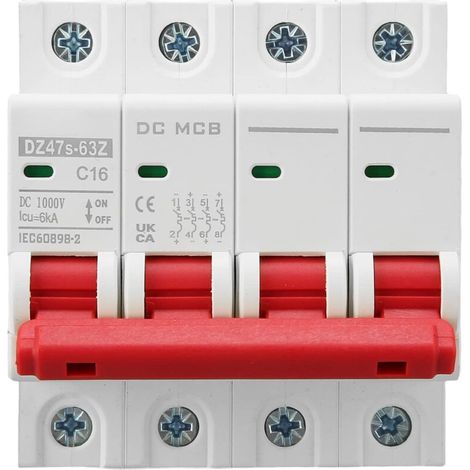 Leitungsschutzschalter 4P für Photovoltaikanlagen, 16 A, DIN-Schienenmontage, segmentierte Kapazität 6000 A, DC 1000 V, DZ47s 63Z C16