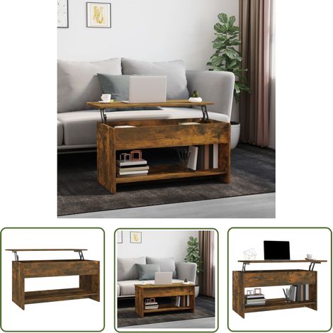 The Living Store Table basse Chêne fumé 102x50x52,5 cm Bois d'ingénierie - Table Basse - Meuble Salon - Table D'appoint - Design Moderne - Bois D'ingénierie (1/5)