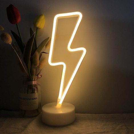 Enseigne Lumineuse Éclair - Néon LED à Poser - Veilleuse Murale ou Bureau - Fonctionne sur Piles AA - Blanc Chaud - 1 Pièce (1/5)