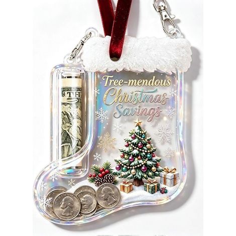 BPorte-monnaie en forme de chaussette de Noël en acrylique, ornement à suspendre pour les billets et les cadeaux, décoration amusante pour le sapin de Noël, ornement réutilisable pour ranger les pièce (1/4)