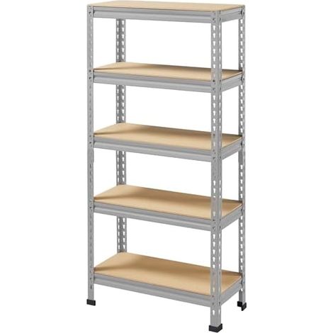 Étagère de Rangement sans Vis à 5 Niveaux Rangement Garage Cadre en Métal Planches MDF Organisateur Entrepôt Magasin Maison 70 × 30 × 150 cm Gris Clair