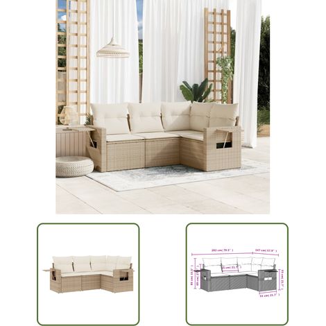 The Living Store 4-tlg. Garten-Sofagarnitur mit Kissen Beige Poly Rattan - Gartenmöbel - PE-Rattan Möbel - Outdoor-Lounge - Sofasatz - Gartenset (1/3)