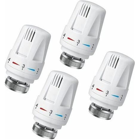 Tigrezy – 4er-Pack verbundene Thermostatköpfe, Thermostatventil-Zubehör, Heizkörper-Thermostatköpfe, Ersatz-Heizkörperventilköpfe für Thermostat M30 x 1,5, Weiß (1/5)