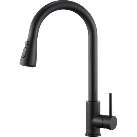 Robinet de Cuisine Noir Mat avec Douchette Extractible, Bec Pivotant 360°, Mitigeur Monocommande Haute Pression en Acier Inoxydable 304, 3 Fonctions de Pulvérisation, Valve Céramique (1/5)