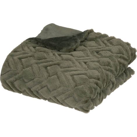 Plaid en Flanelle et Fourrure Vert Kaki 120x160 cm - Atmosphera (1/3)