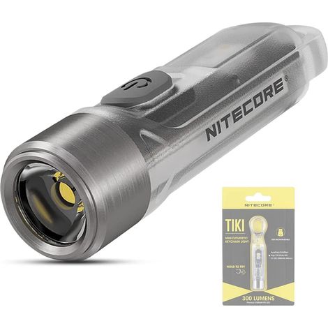 Mini-Taschenlampe – wiederaufladbar, 300 Lumen – LED mit ultraviolettem Licht – Taschenlampe – IP66 wasserdichter Schlüsselanhänger ([transparent])