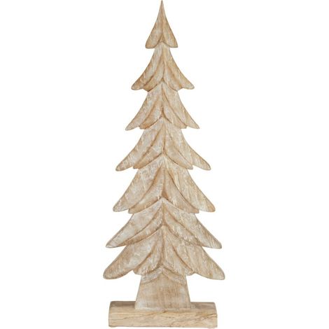 Carved Christmas Tree - Wood - L5 x W14 x H43 cm - Brown