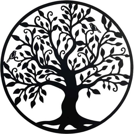 Décoration murale en métal de 30 cm représentant un arbre de vie avec des oiseaux sur les branches (1/4)