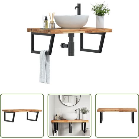 Wandmontage - Waschbeckenregal Wandmontage Stahl und Akazienholz (1/5)