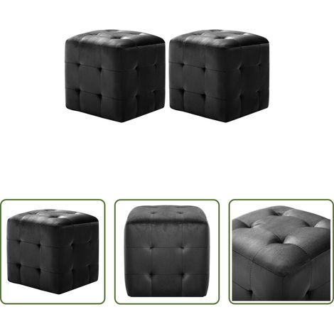 Sitzpuff Schwarz - Pouf 2 Stk. Schwarz 30x30x30 cm Samtstoff (1/5)