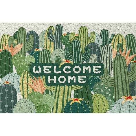 LAN Motif cactus - Panneau horizontal 50 x 80 cm, anneau de soie Tapis de sol bouclé de style rustique, résistant à la saleté et à l'usure, découpable à volonté, antidérapant, grattant la boue, tapis  (1/4)