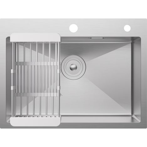 CECIPA MAX Edelstahl Küchenspüle 60 x 45 cm Einbauspüle, Aufsatzspüle für ab 60 cm Unterschrank, Edelstahlspüle, inkl. Abtropfkorb, Siphon Ab- und Überlaufgarnitur, Gebürstet