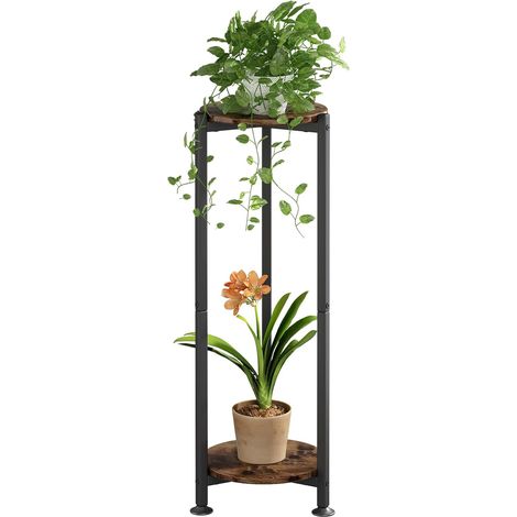Support de plantes d'intérieur carré haut à 2 étages en métal moderne pour salon, balcon, jardin, noir (2 niveaux) (1/5)