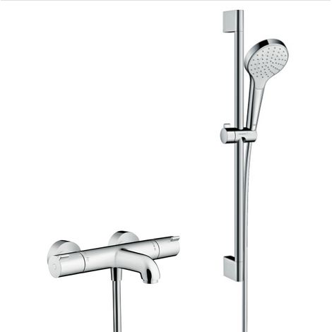Hansgrohe Croma Select S 110 1jet / Unica'Crometta 0,65 m Duschset + Thermostat-Duschbadmischer, Chrom (13201000-Crometta3)