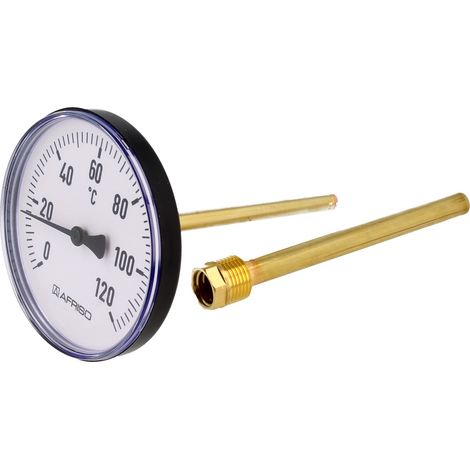 AFRISO Ø 100 mm Bimetall Thermometer 0 - 120°C mit MS-Schutzrohr 200 mm - 63671