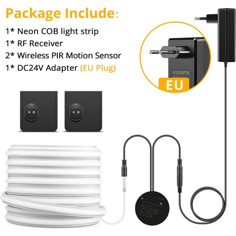 (Double capteur, lumière blanche, 3 m) Bande lumineuse LED COB à induction de corps humain PIR intelligente, 24 V, adaptée aux escaliers et aux couloirs. (1/5)