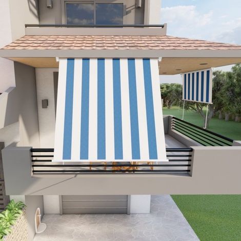 Tenda da sole a caduta con bracci 200cm telo impermeabile bianco blu Golisa